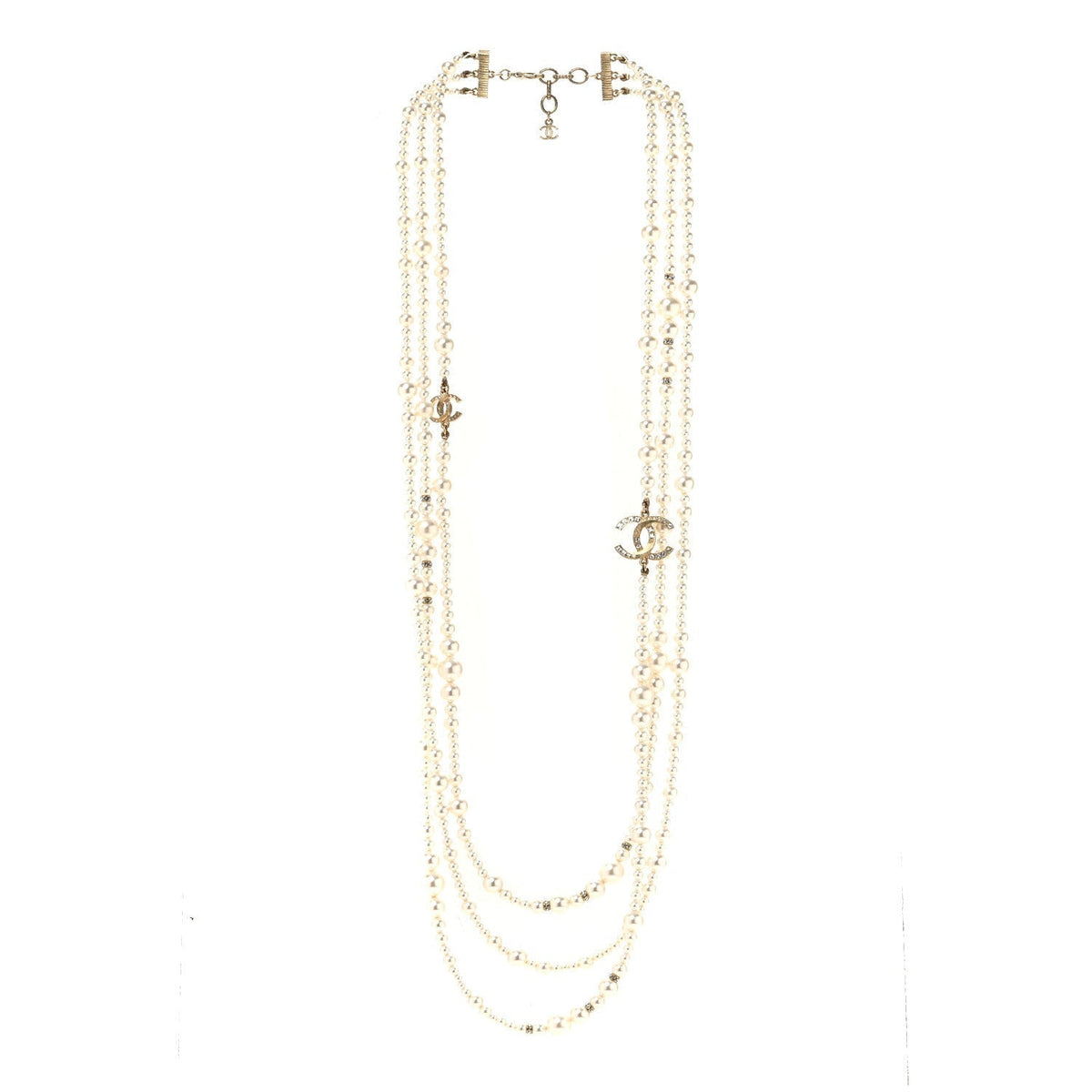Metal Pearl Crystal Graduated CC Multi Strand Necklace Gold