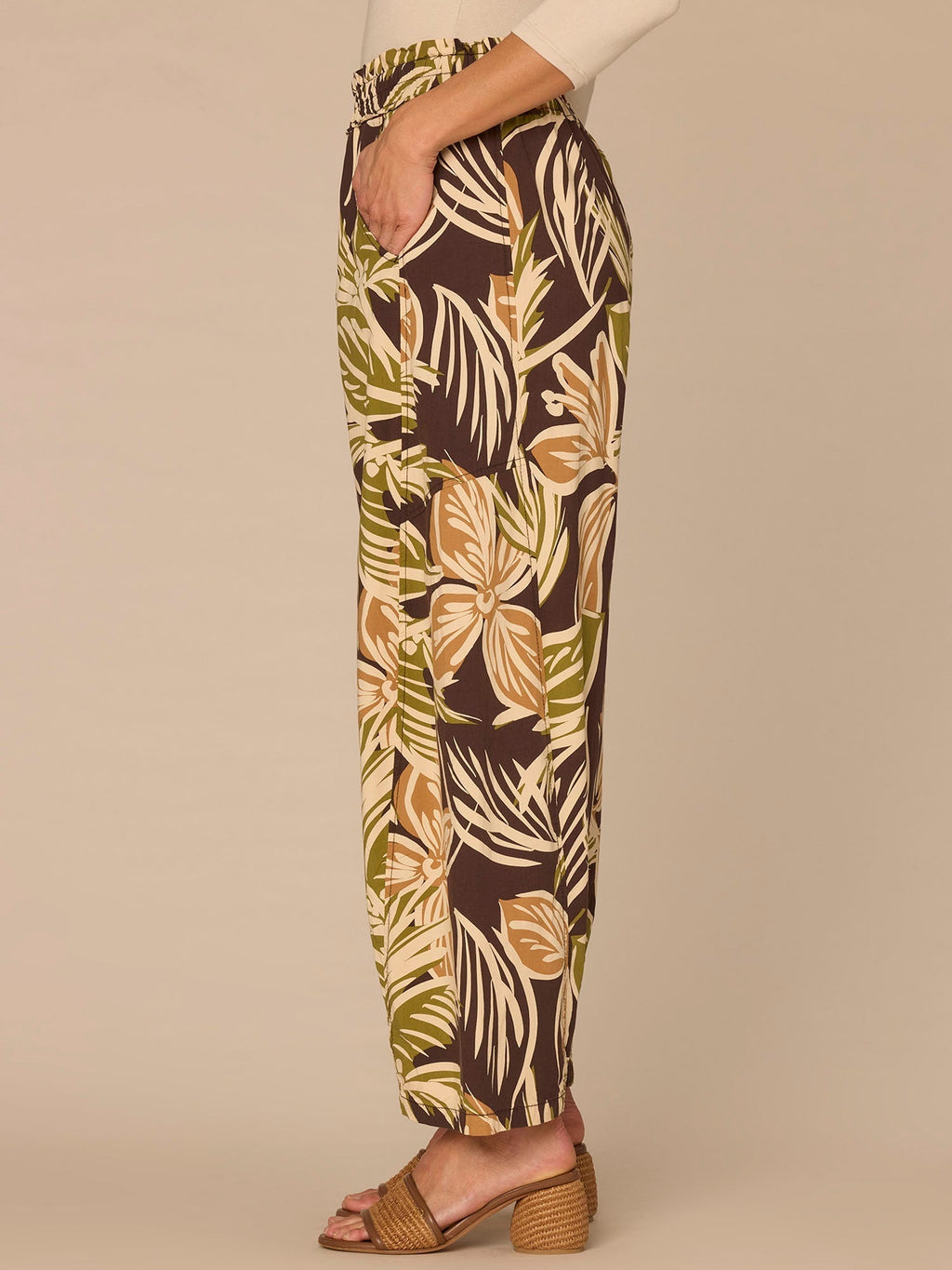 "Ab"leisure Skyrise Printed Snap Hem Glider Relaxed Straight Leg Pants